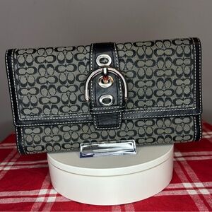 Coach SoHo Y2K Black and Grey Micro C Signature Buckle Trifold Wallet
